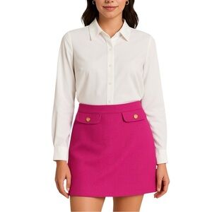 Sans Souci Hot Pink Tweed Mini Skirt Gold Button Detail NWT Size M